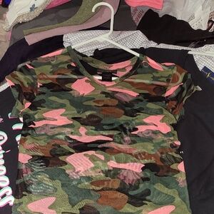 Pink and Green Camouflage Blouse Top